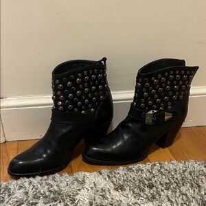 Stuart Weitzman Black Studded Ankle Boots